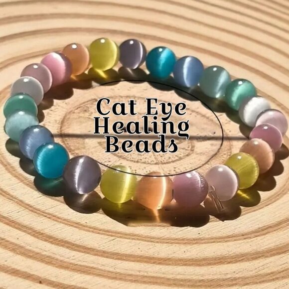 Handmade Cat’s Eye Crystal Bracelet ✦ Multicolor 8mm Beads ✦ Stretch-Fit Boho - Picture 4 of 11